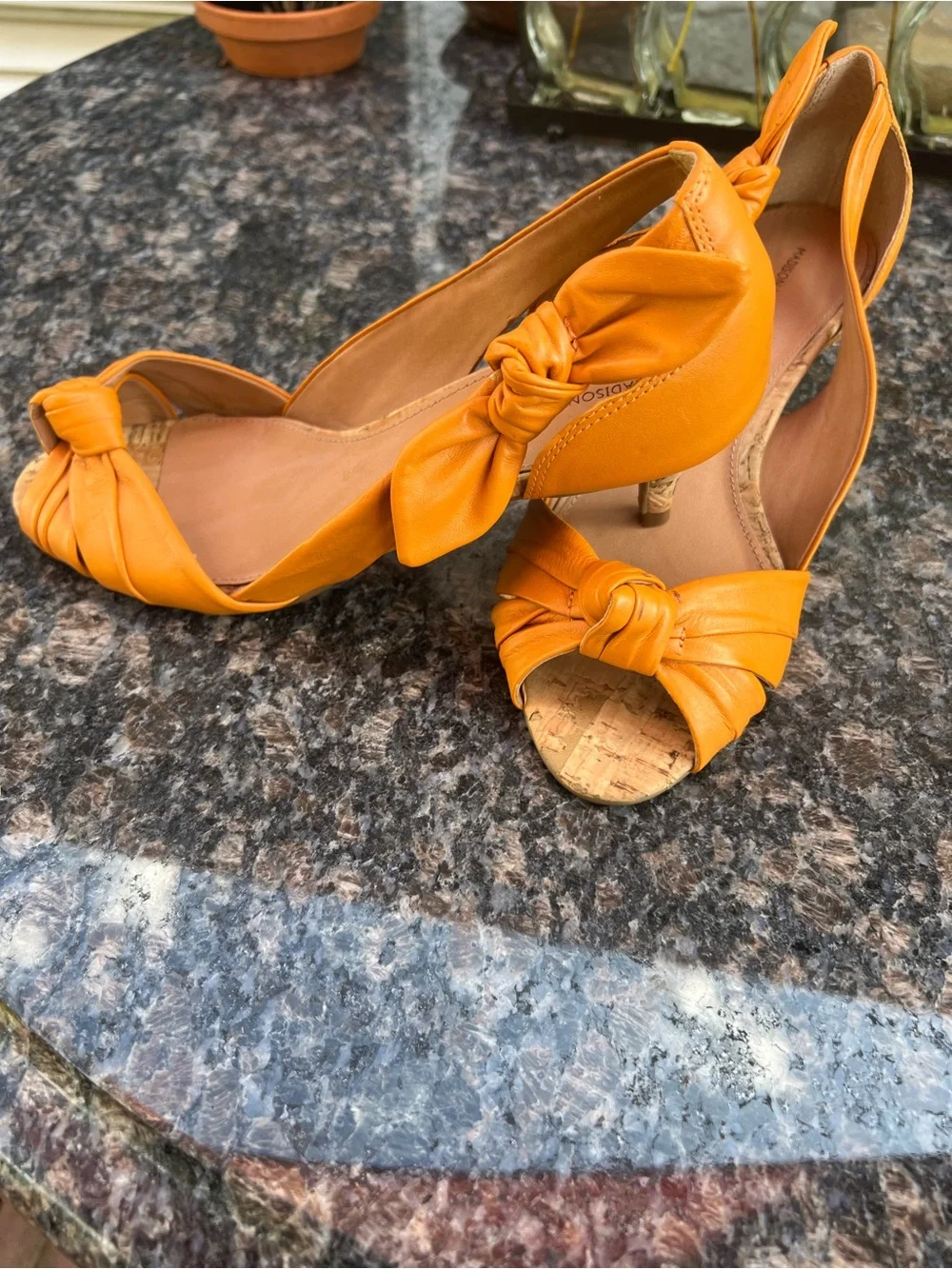 Madison Harding Cute Kitten Heels Orange Leather&Cork Sandals W Size 7M